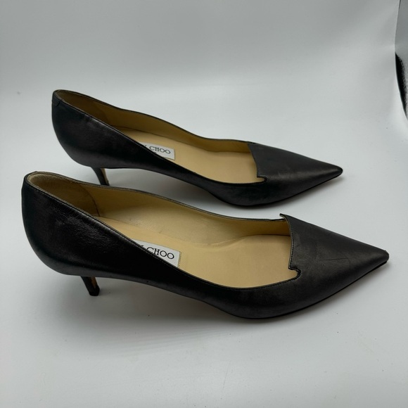Jimmy Choo Allure Leather Kitten Heels Gray Metallic Pumps IT Size 40.5 US 10.5 - Picture 3 of 12